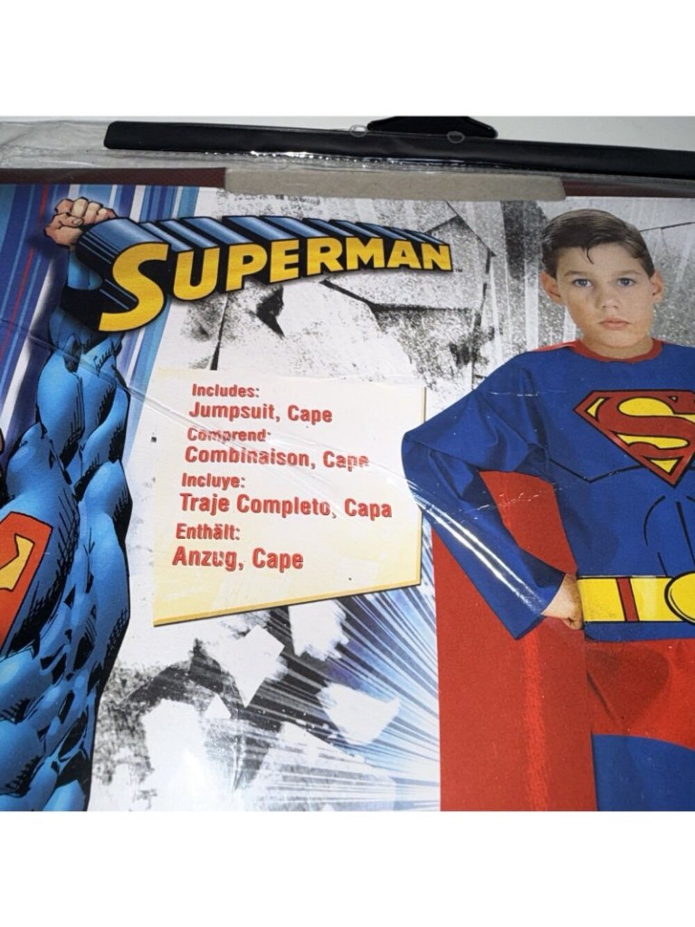 DC Comics Superman Child Costume Boys M 8-10 Halloween Jumpsuit Cape Rubie's NEW - Picture 2 of 4